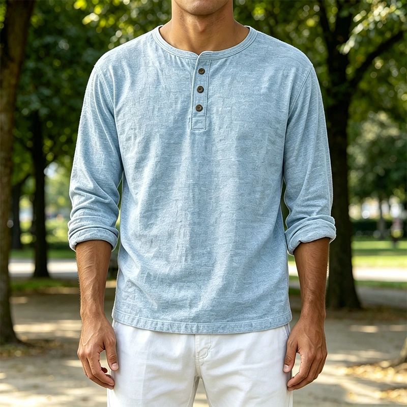 Mivanity Men's Fashion Casual Limna Fabric Long-sleeved Henley Shirt