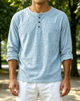Mivanity Men's Fashion Casual Limna Fabric Long-sleeved Henley Shirt