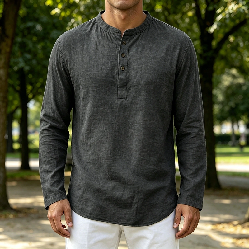 Mivanity Men's Fashion Casual Limna Fabric Long-sleeved Henley Shirt