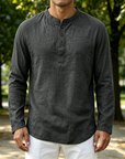 Mivanity Men's Fashion Casual Limna Fabric Long-sleeved Henley Shirt