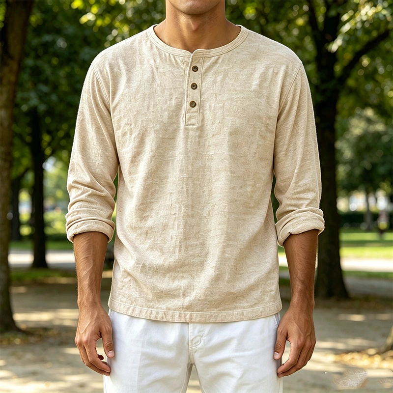 Mivanity Men's Fashion Casual Limna Fabric Long-sleeved Henley Shirt