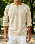 Mivanity Men's Fashion Casual Limna Fabric Long-sleeved Henley Shirt