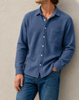 Mivanity Men's Fashion Casual Waffle Fabric Pocket Long Sleeve Lapel Shirt