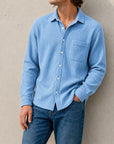 Mivanity Men's Fashion Casual Waffle Fabric Pocket Long Sleeve Lapel Shirt