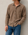 Mivanity Men's Fashion Casual Waffle Fabric Pocket Long Sleeve Lapel Shirt