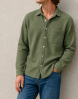 Mivanity Men's Fashion Casual Waffle Fabric Pocket Long Sleeve Lapel Shirt