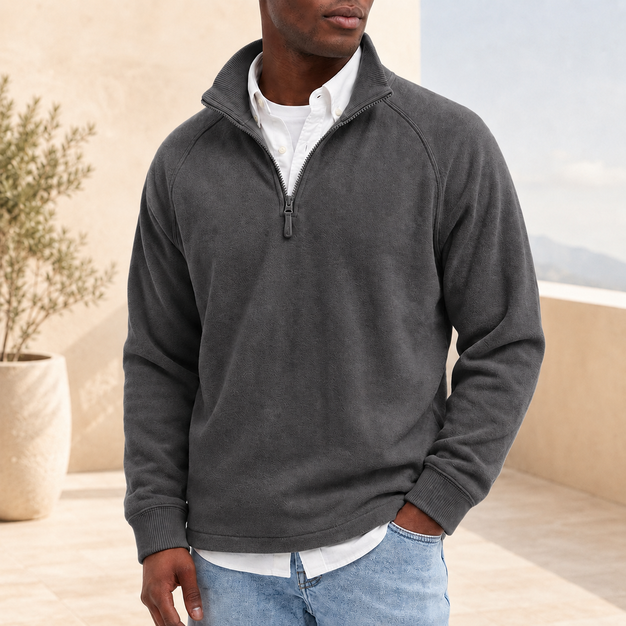 Mivanity Men's Fashion Casual Zipper Padded Polo Shirt