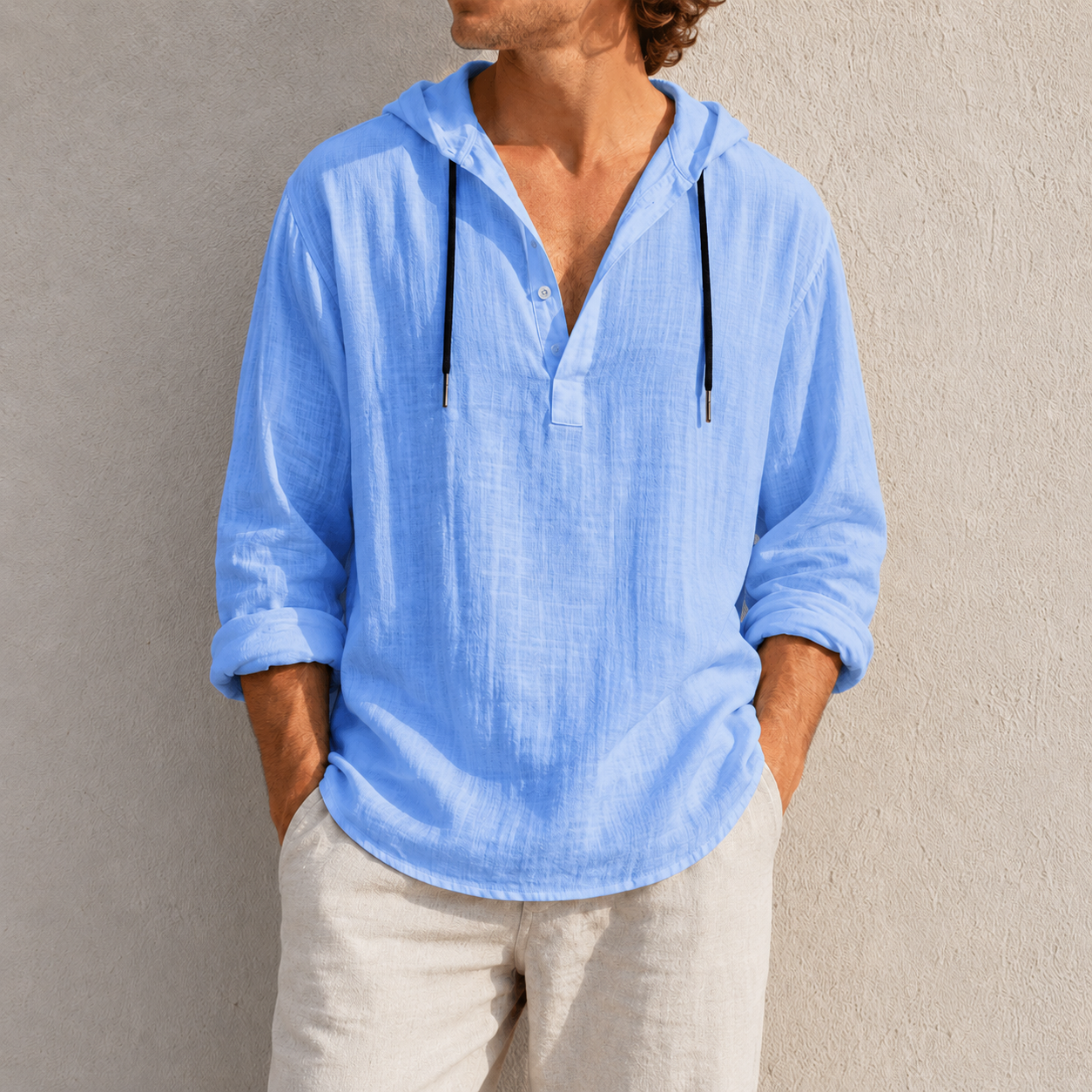 Mivanity Men's Fashion Retro Long Sleeve Loose Casual Henley Shirts