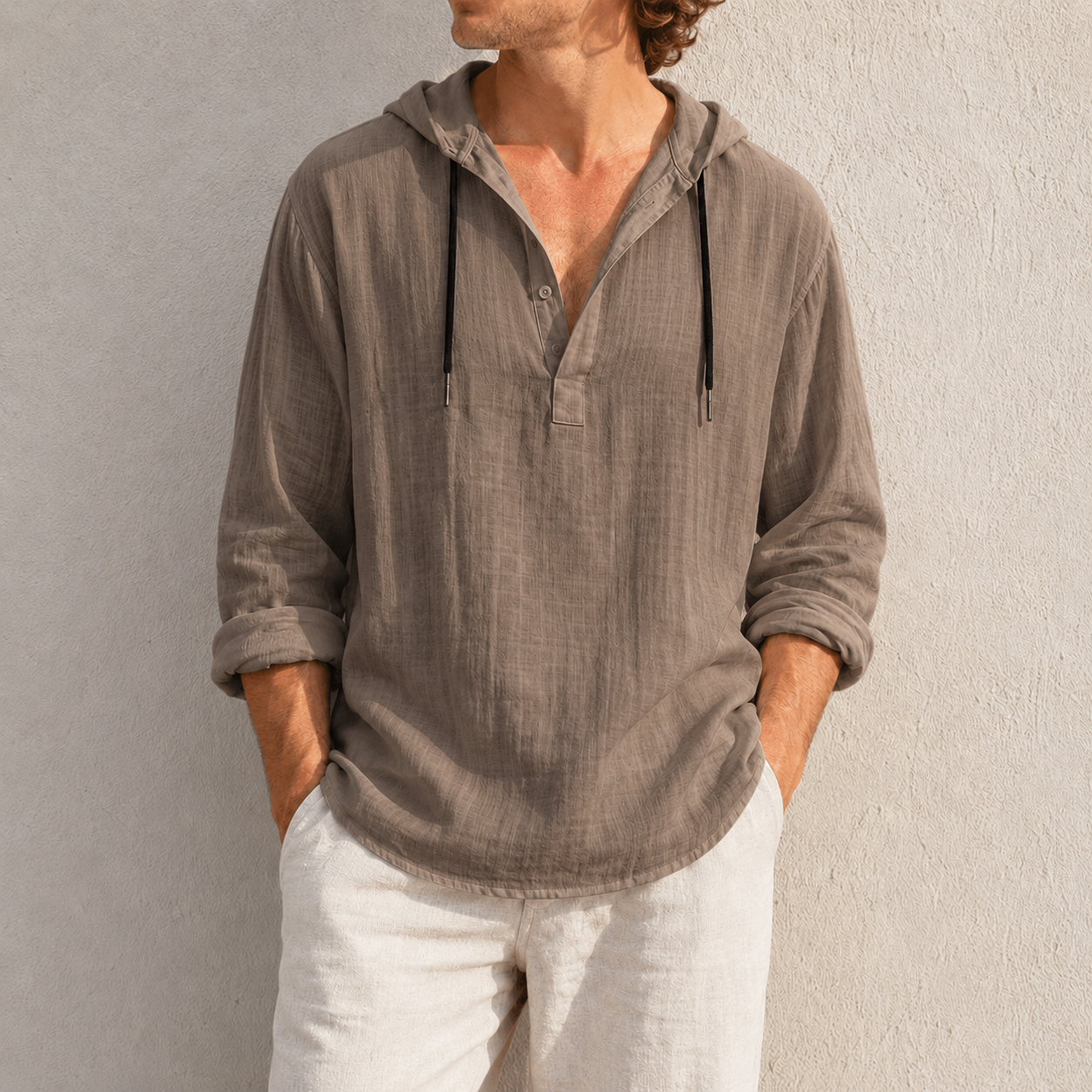 Mivanity Men's Fashion Retro Long Sleeve Loose Casual Henley Shirts