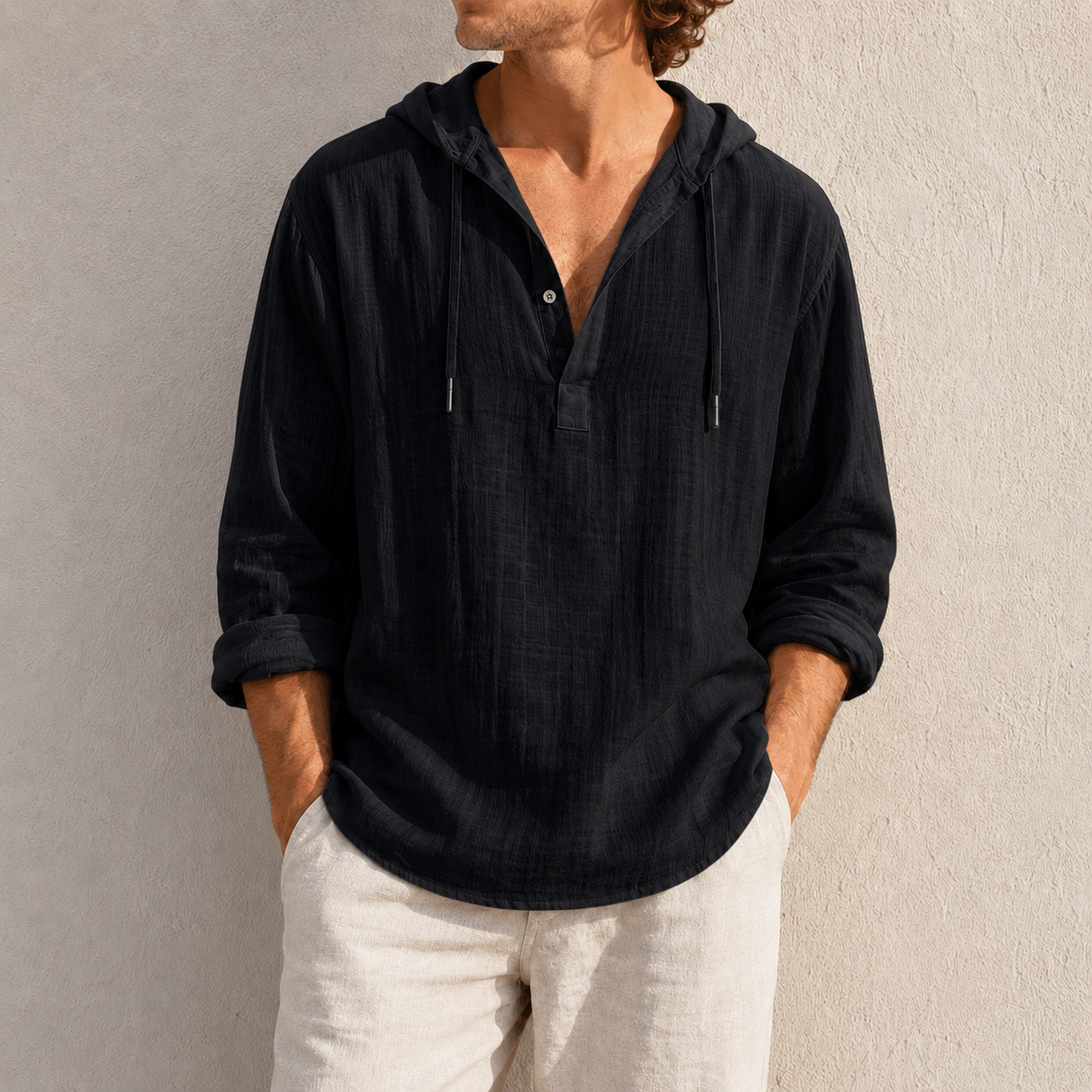 Mivanity Men's Fashion Retro Long Sleeve Loose Casual Henley Shirts