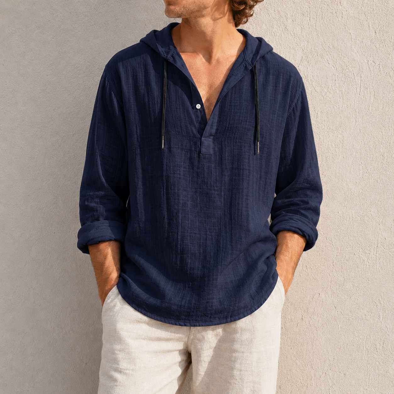 Mivanity Men's Fashion Retro Long Sleeve Loose Casual Henley Shirts