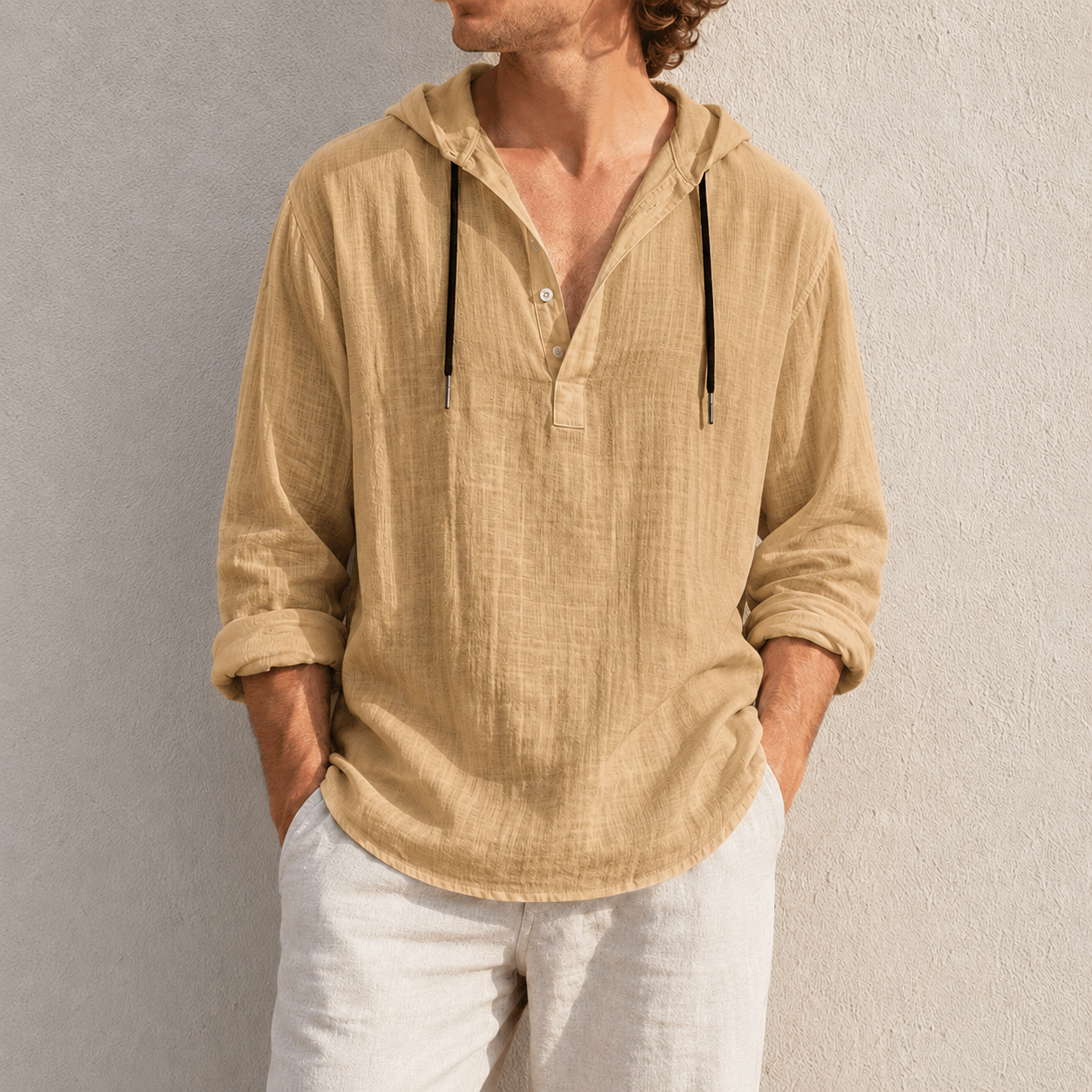 Mivanity Men's Fashion Retro Long Sleeve Loose Casual Henley Shirts