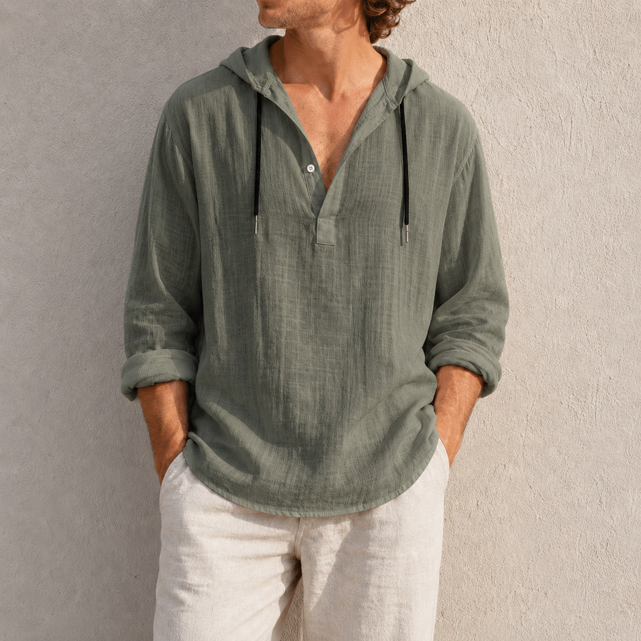 Mivanity Men's Fashion Retro Long Sleeve Loose Casual Henley Shirts