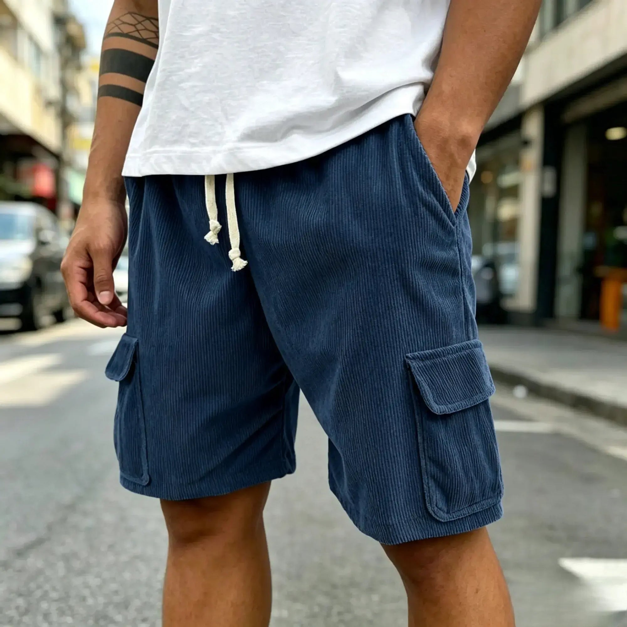 Mivanity Men's Fashion Retro Outdoor Workwear Pocket Elastic Waist Drawstring Shorts