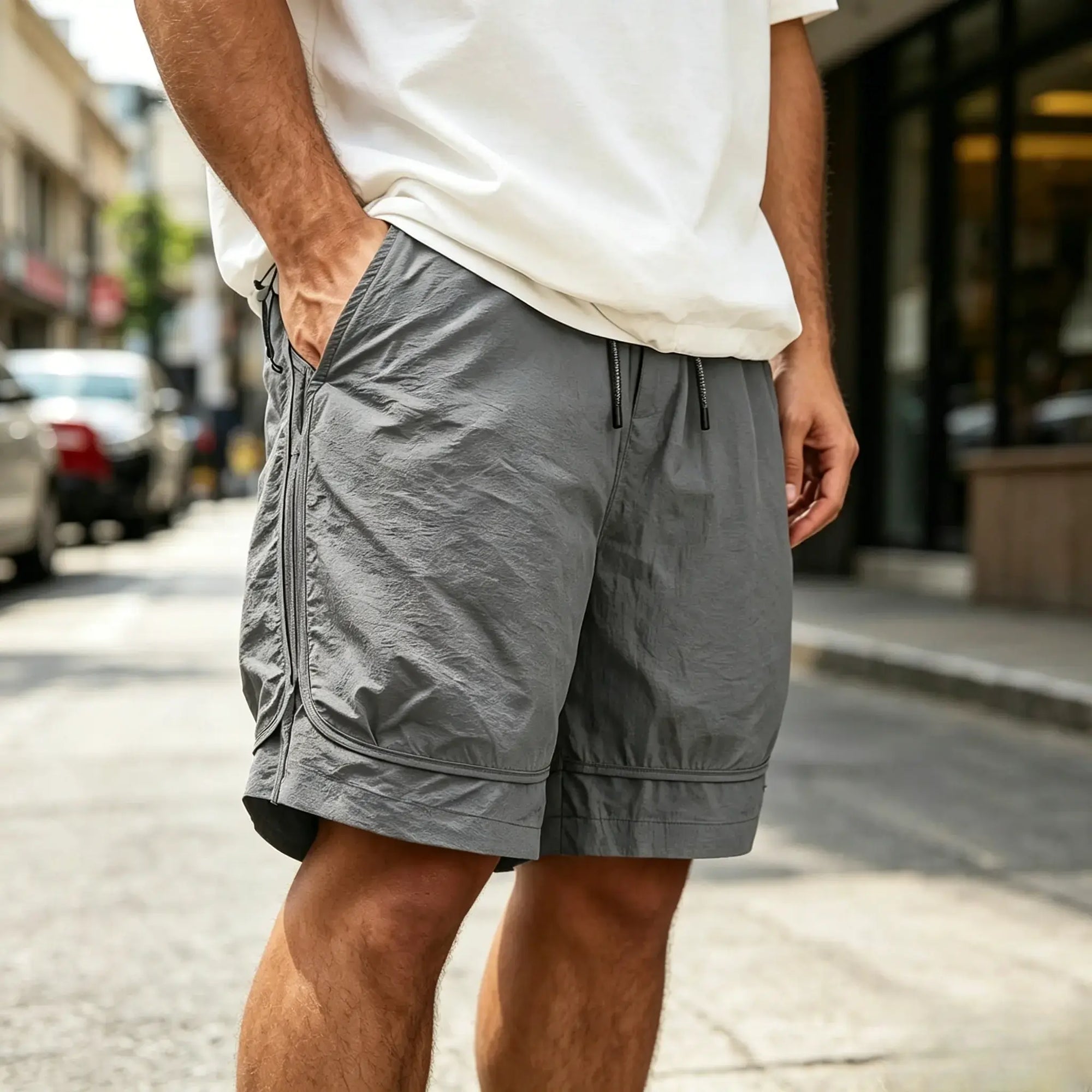 Mivanity Men's Fashion Retro Outdoor Workwear Sports Embroidered Logo Pocket Shorts