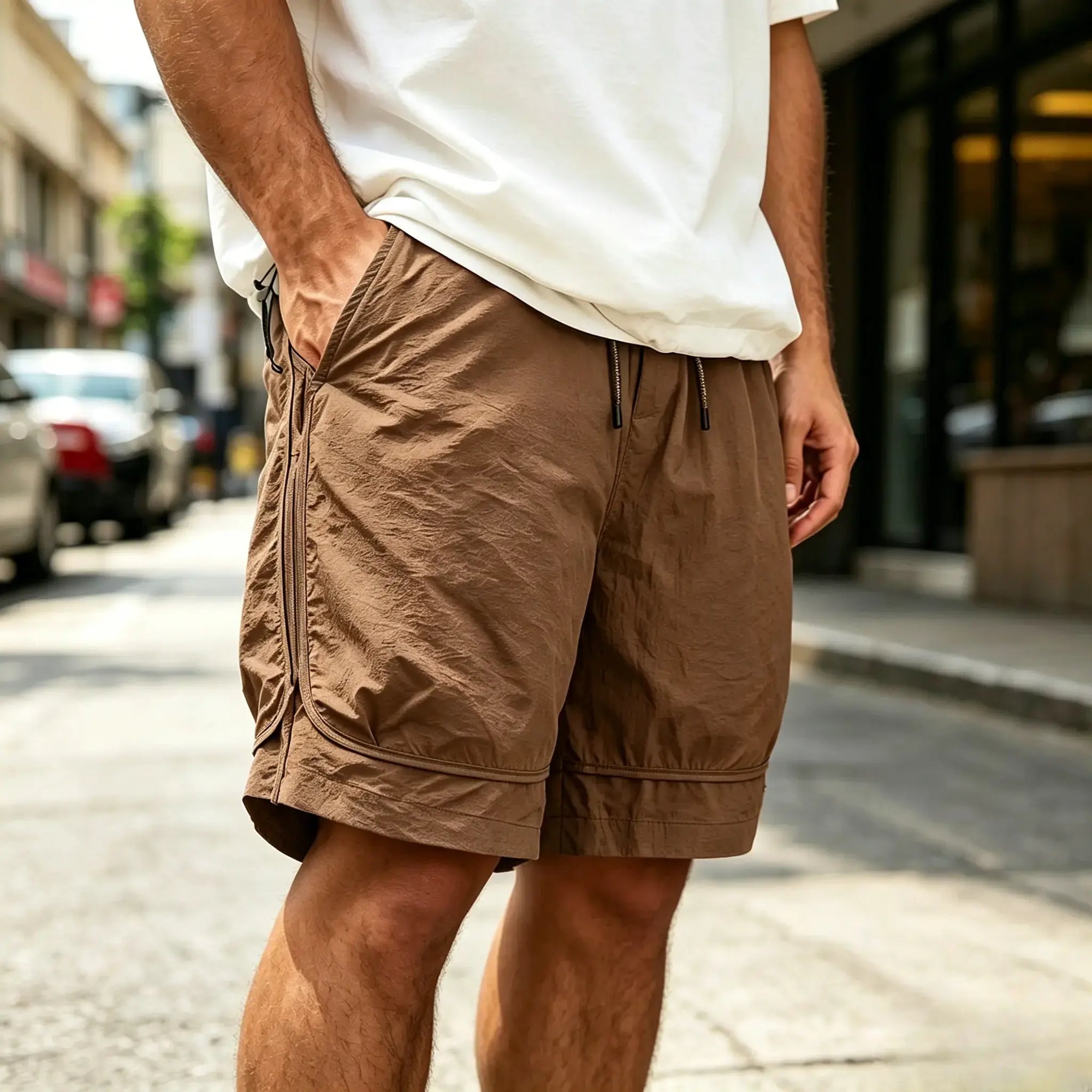 Mivanity Men's Fashion Retro Outdoor Workwear Sports Embroidered Logo Pocket Shorts