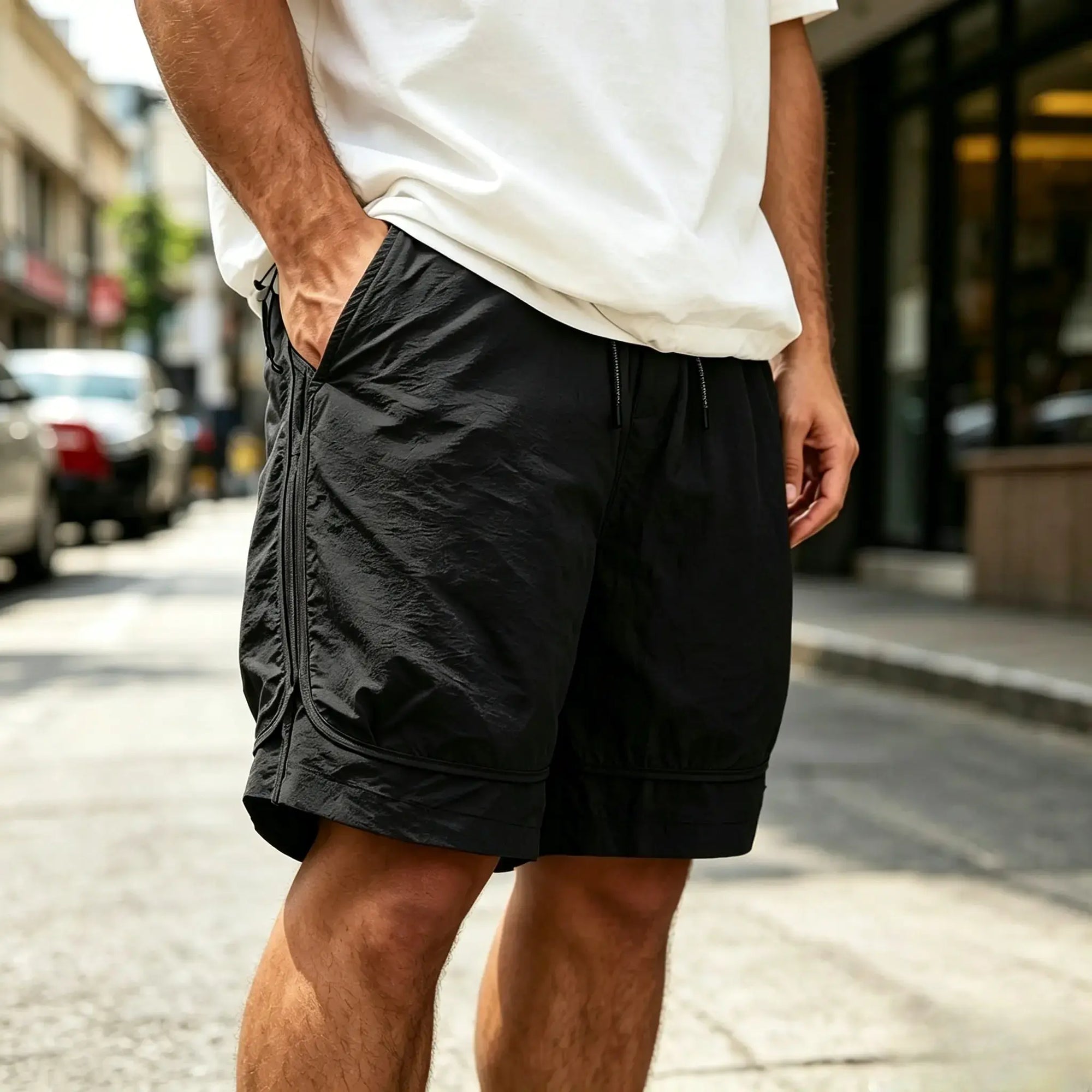 Mivanity Men's Fashion Retro Outdoor Workwear Sports Embroidered Logo Pocket Shorts