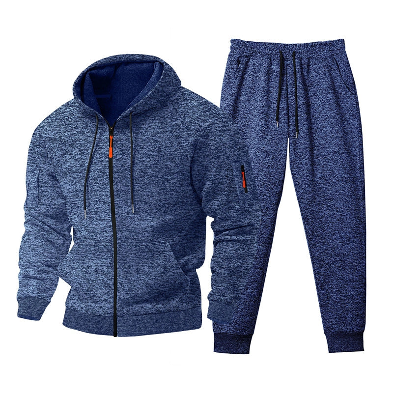 Mivanity Men's Fleece-Lined Hooded Jacket Jogger Pants 2-Piece Winter Sets