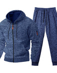 Mivanity Men's Fleece-Lined Hooded Jacket Jogger Pants 2-Piece Winter Sets