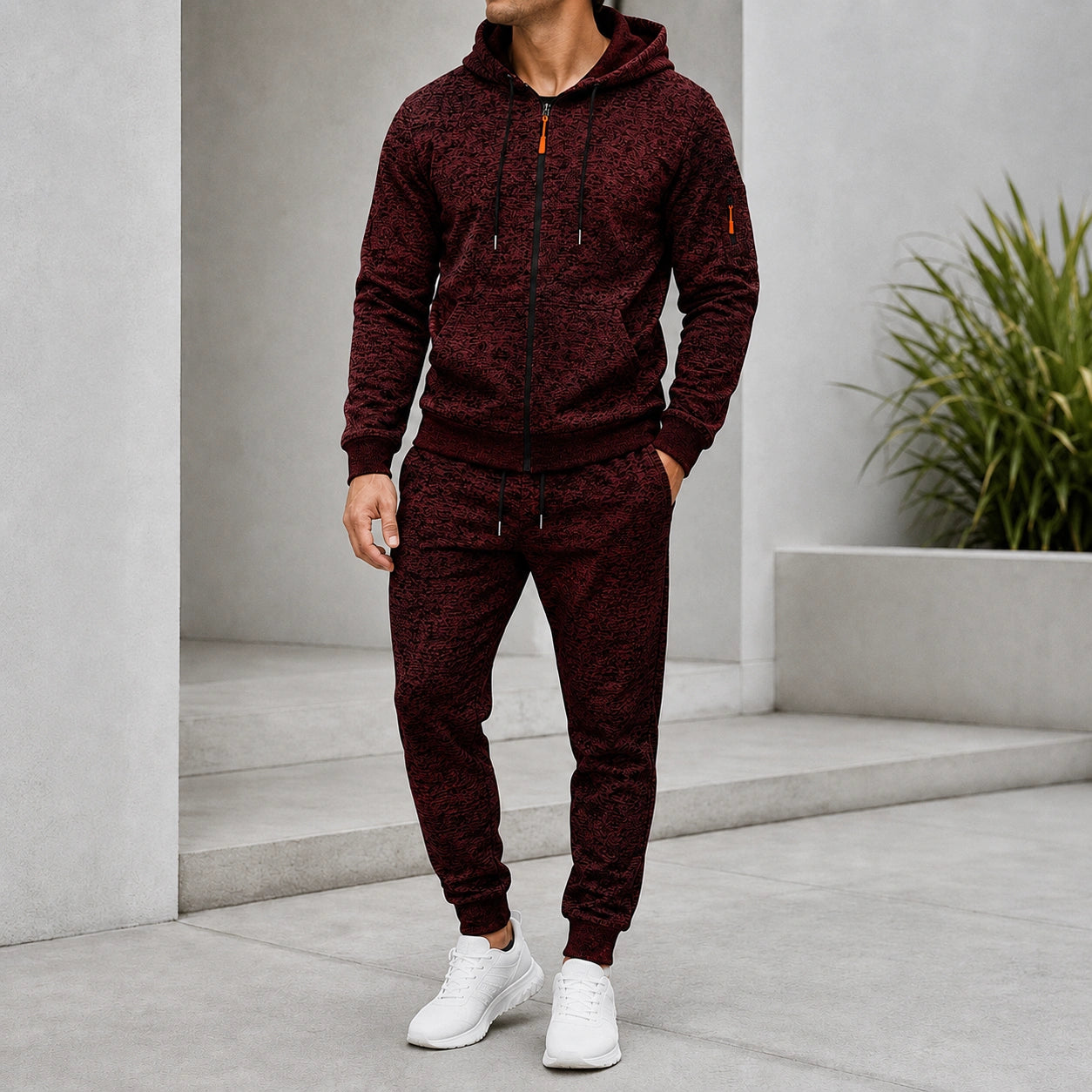 Mivanity Men's Fleece-Lined Hooded Jacket Jogger Pants 2-Piece Winter Sets