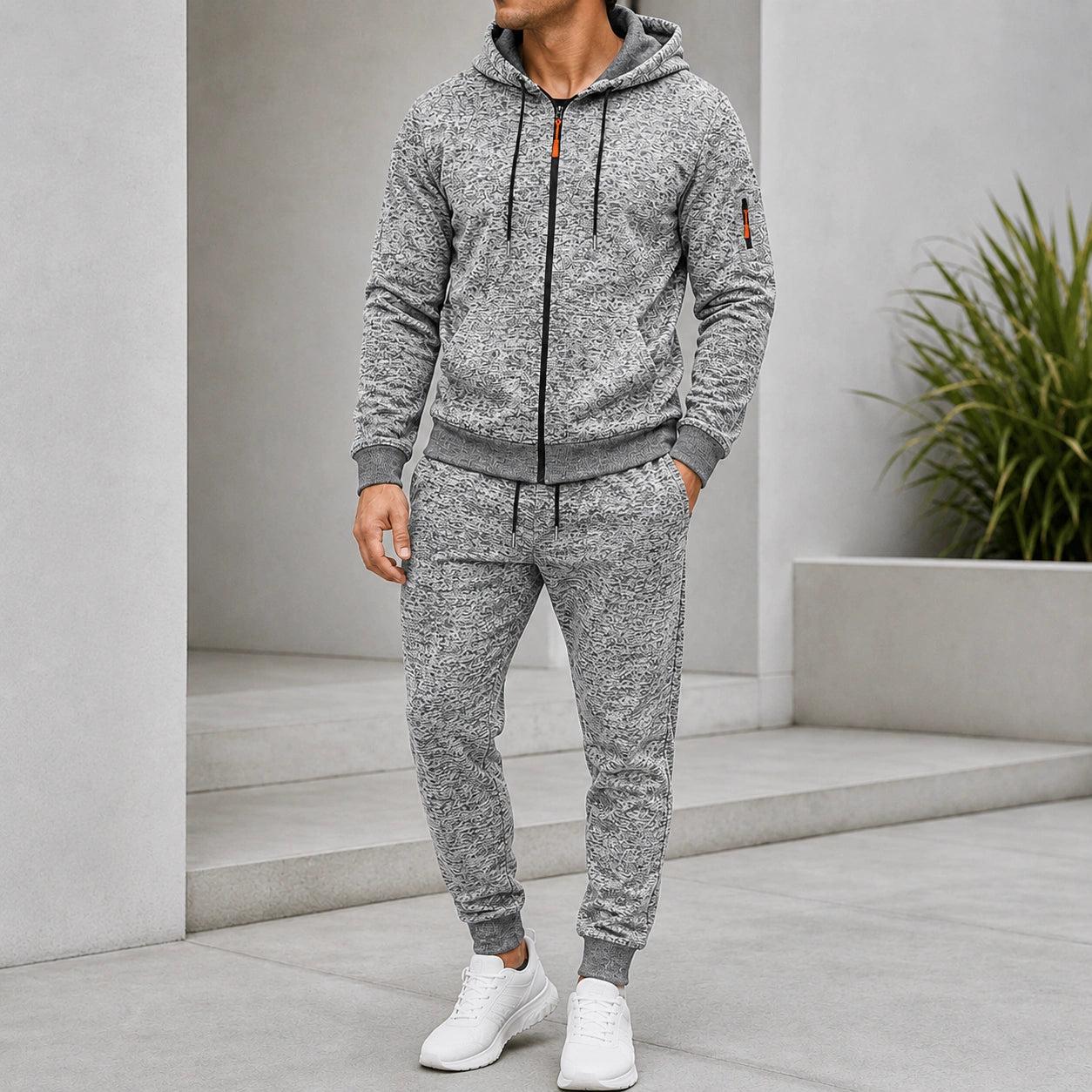 Mivanity Men's Fleece-Lined Hooded Jacket Jogger Pants 2-Piece Winter Sets