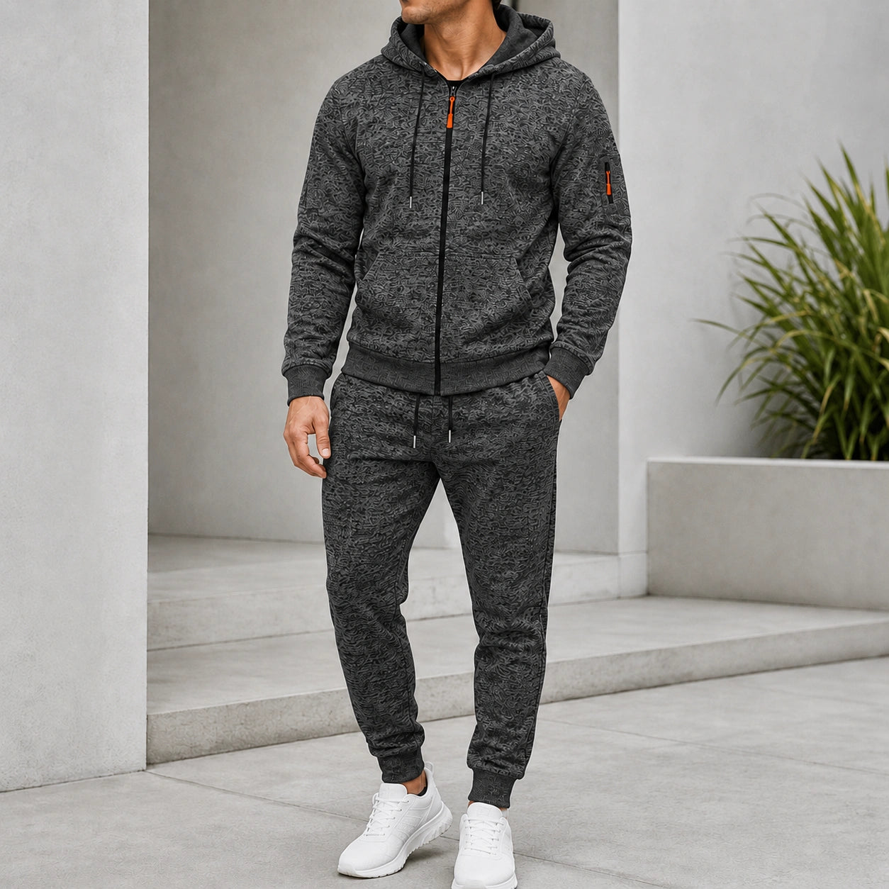 Mivanity Men's Fleece-Lined Hooded Jacket Jogger Pants 2-Piece Winter Sets