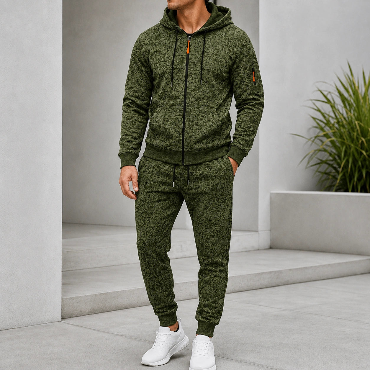 Mivanity Men's Fleece-Lined Hooded Jacket Jogger Pants 2-Piece Winter Sets