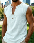 Mivanity Men's Frayed Edge Henley Sleeveless Tank Top