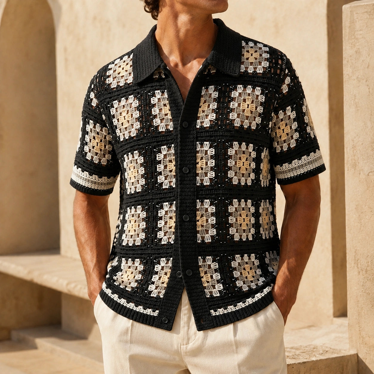 Mivanity Men's French Vintage Knit Polo Shirts