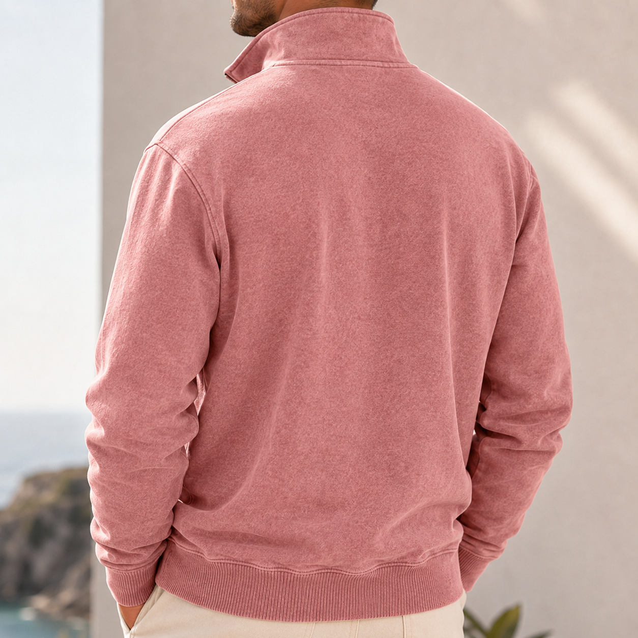 Mivanity Men's Garment-Dyed Relaxed Half-Zip French Terry Pullover