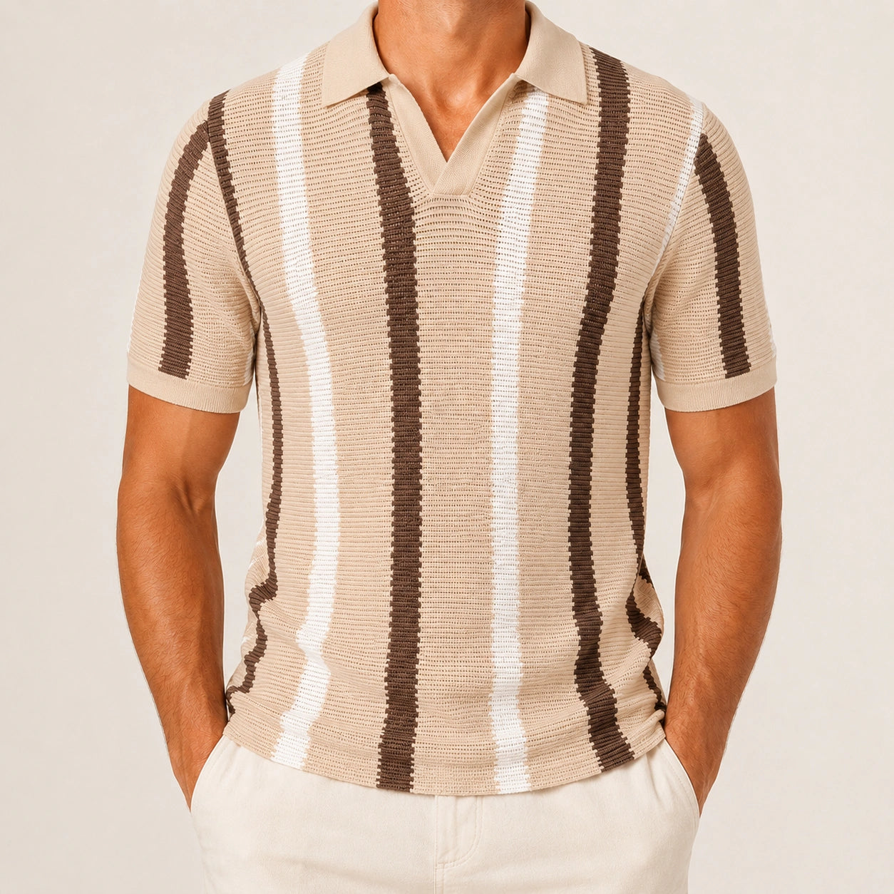 Mivanity Men's Hollow-Out Short-Sleeve Comfortable Gentleman Polos
