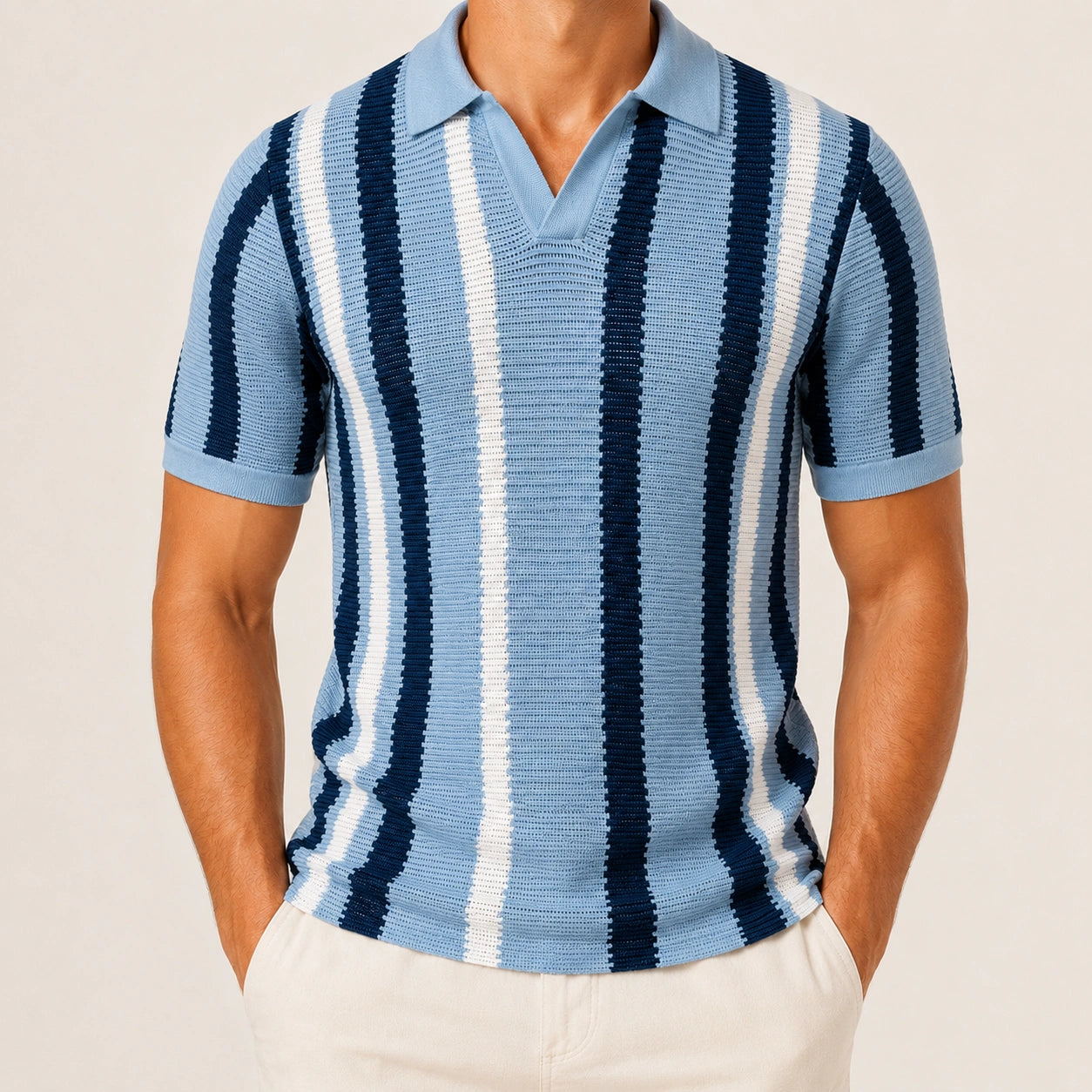 Mivanity Men's Hollow-Out Short-Sleeve Comfortable Gentleman Polos