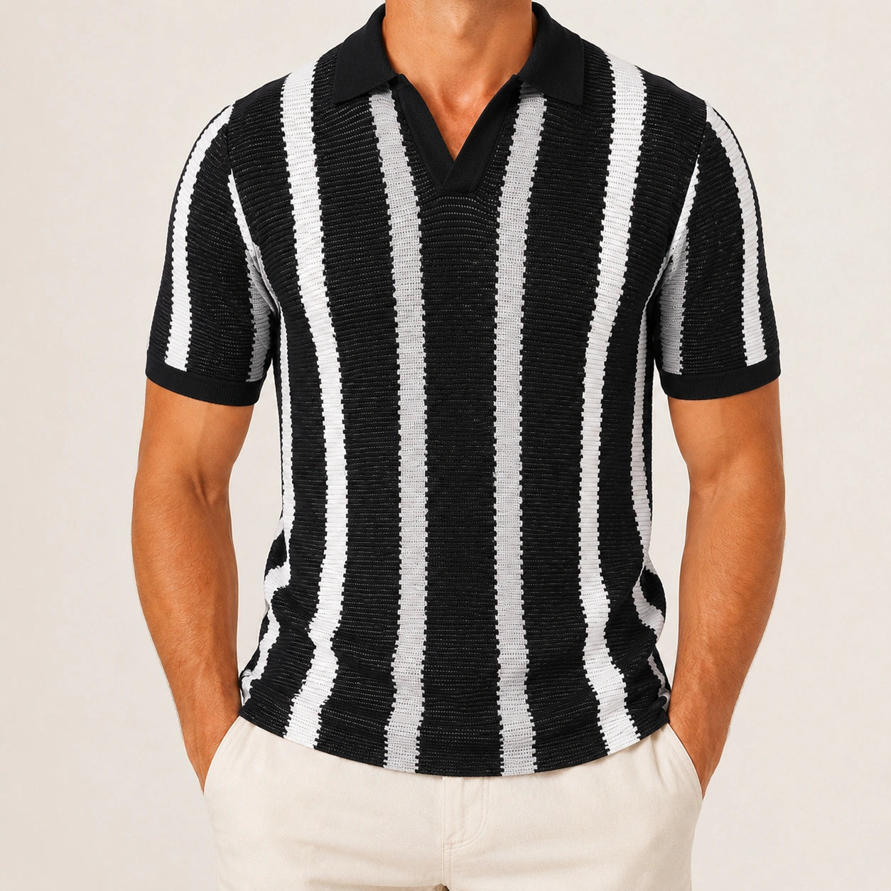 Mivanity Men's Hollow-Out Short-Sleeve Comfortable Gentleman Polos