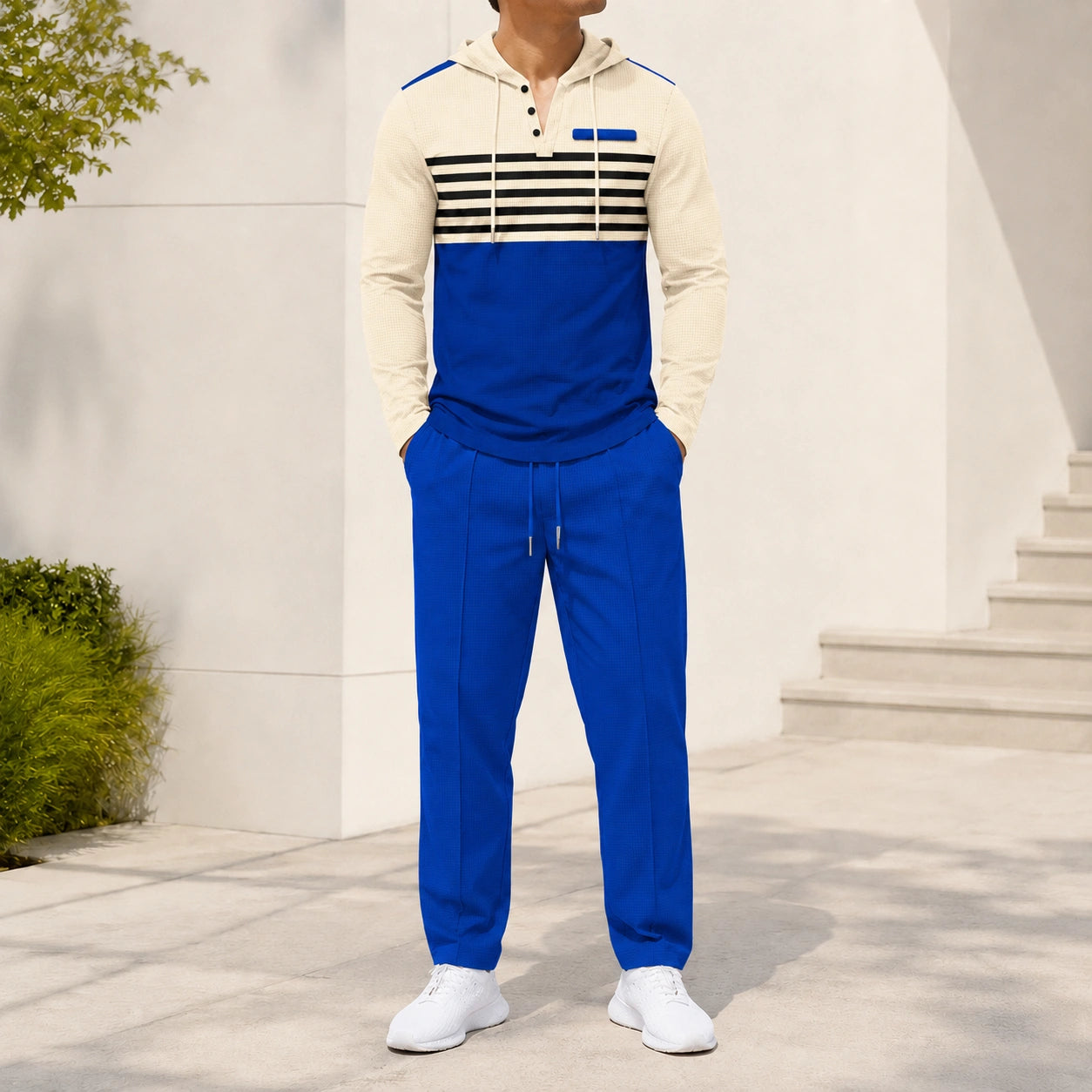 Mivanity Men's Hooded Knit Long-Sleeve Top Jogger Pants 2-Piece Sets