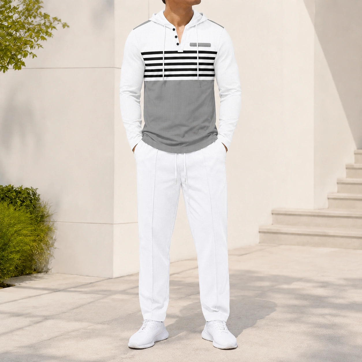 Mivanity Men's Hooded Knit Long-Sleeve Top Jogger Pants 2-Piece Sets