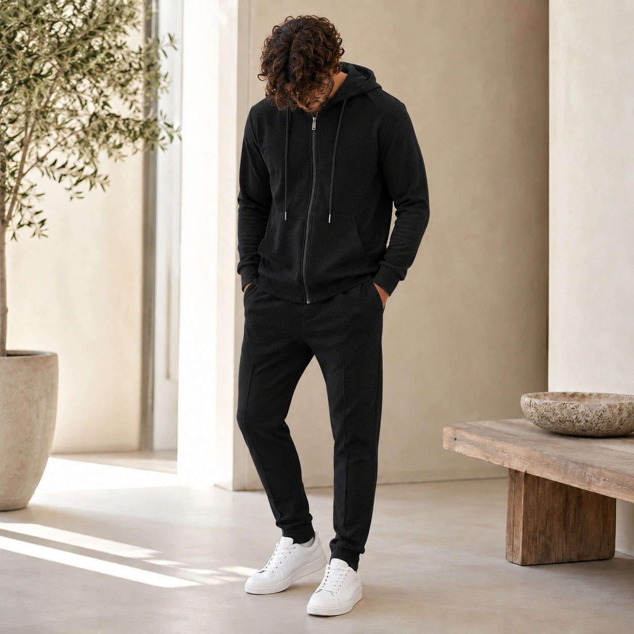 Mivanity Men's Hooded Sweatshirt Jogger Pants 2-Piece Spring Sets