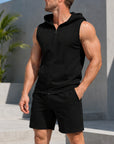Mivanity Men's Hooded Zip-Up Vest Shorts 2-Piece Summer Sets