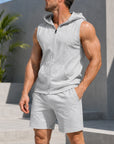Mivanity Men's Hooded Zip-Up Vest Shorts 2-Piece Summer Sets
