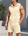 Mivanity Men's Hooded Zip-Up Vest Shorts 2-Piece Summer Sets