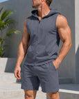 Mivanity Men's Hooded Zip-Up Vest Shorts 2-Piece Summer Sets