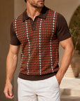 Mivanity Men's Houndstooth Jacquard Short-Sleeve Knit Shirts