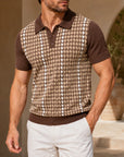 Mivanity Men's Houndstooth Jacquard Short-Sleeve Knit Shirts