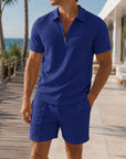 Mivanity Men's Jacquard Knit Polo Shorts 2-Piece Summer Sets