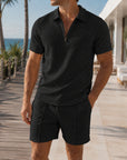 Mivanity Men's Jacquard Knit Polo Shorts 2-Piece Summer Sets