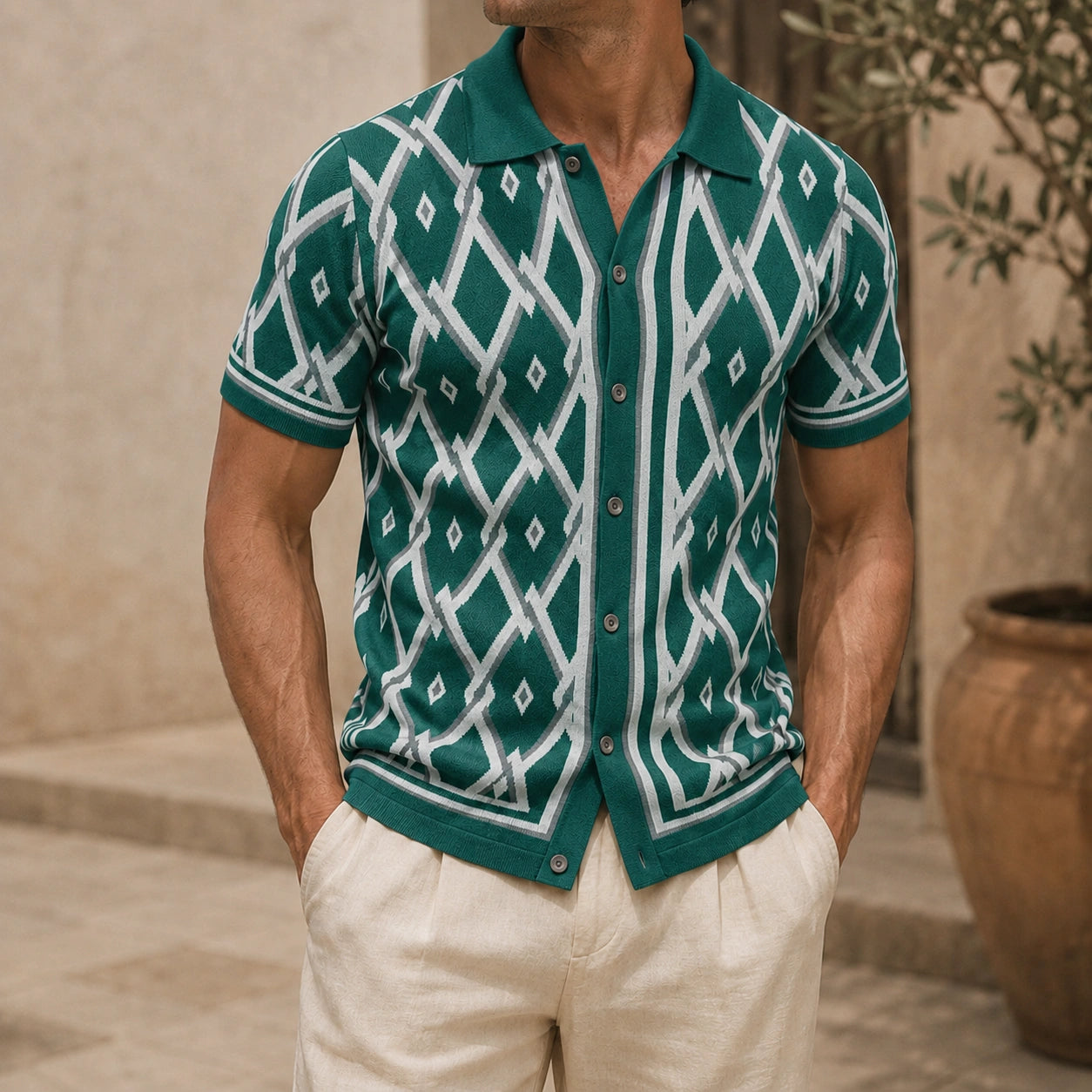 Mivanity Men's Jacquard Knit Shirts