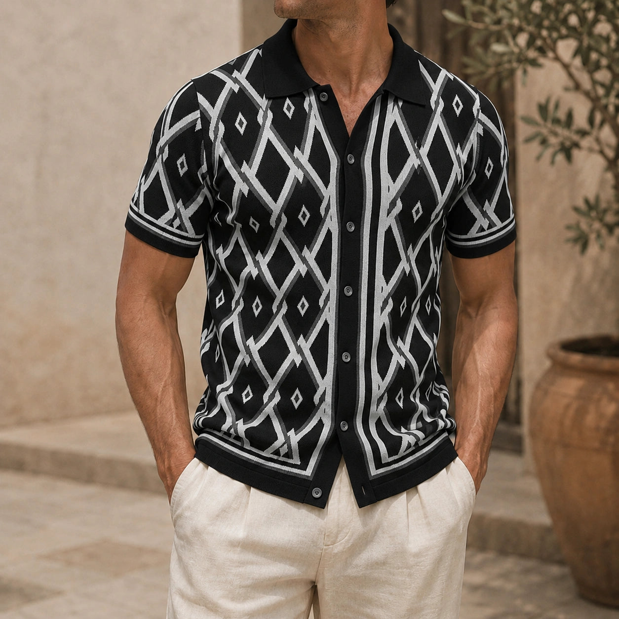 Mivanity Men's Jacquard Knit Shirts