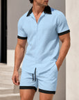 Mivanity Men's Lapel Short-Sleeve T-Shirt Shorts 2-Piece Sets