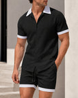 Mivanity Men's Lapel Short-Sleeve T-Shirt Shorts 2-Piece Sets