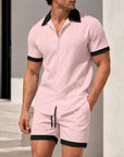 Mivanity Men's Lapel Short-Sleeve T-Shirt Shorts 2-Piece Sets