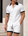 Mivanity Men's Lapel Short-Sleeve T-Shirt Shorts 2-Piece Sets
